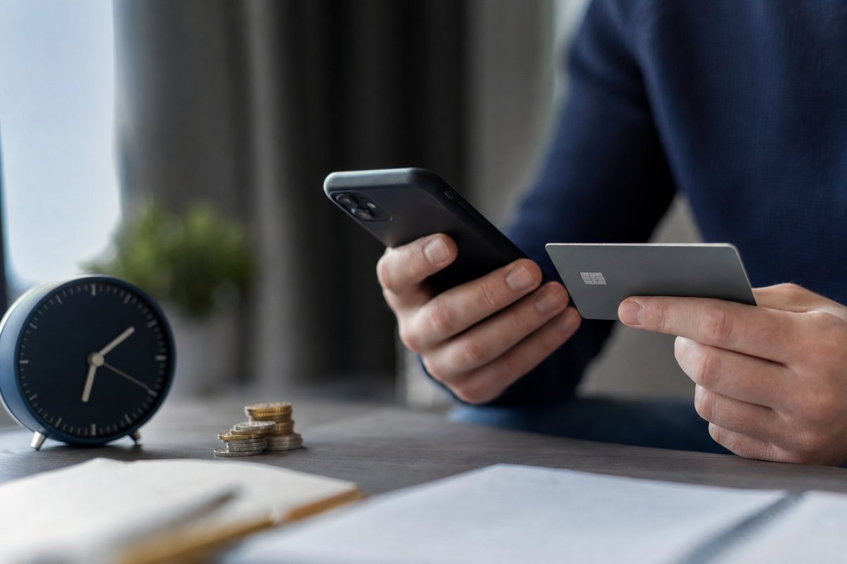 Münzfluss von einem Smartphone zu einer Bankkarte als Auszahlungssymbol