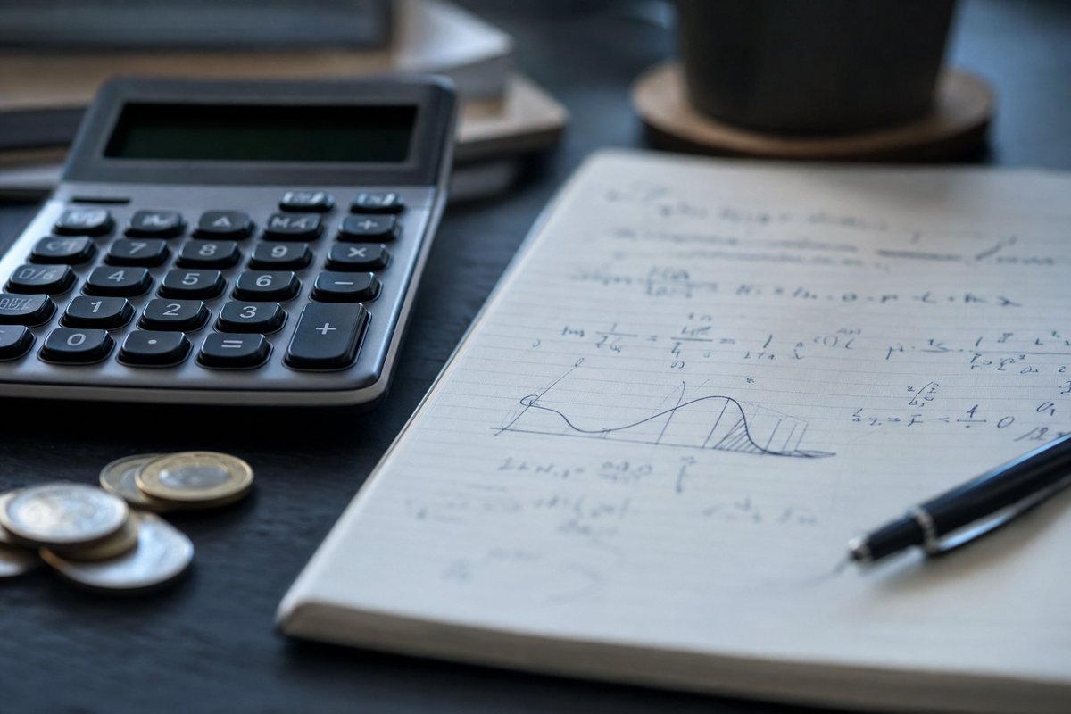 Taschenrechner neben abstrakten Finanzdiagrammen als Symbol für die Umsatz-Berechnung