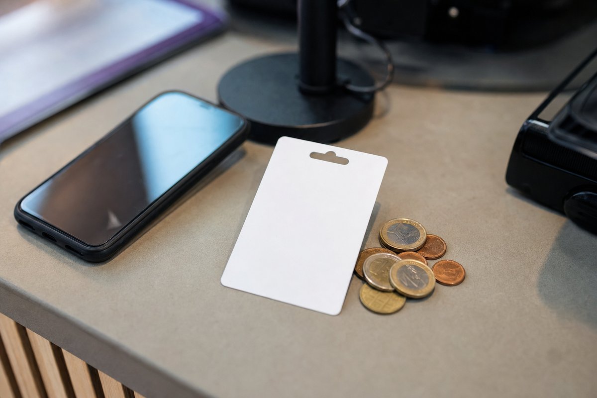 Neutrale Prepaid-Guthabenkarte neben einem Smartphone