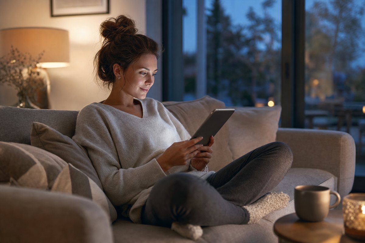 Entspanntes, verantwortungsvolles Spielen zu Hause mit Tablet am Abend